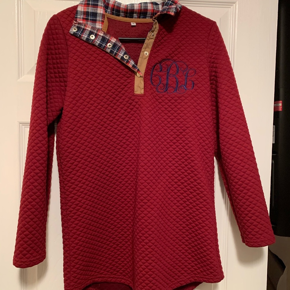 Monogrammed Quilted Pullover with Plaid